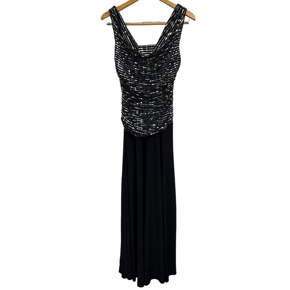 R&M Richards Black Floor Length Metallic Sparkle Mother of the Bride Dress Sz 8